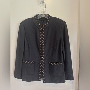 St John Charcoal Gray Blazer with Gold Chain Accents - Size 6